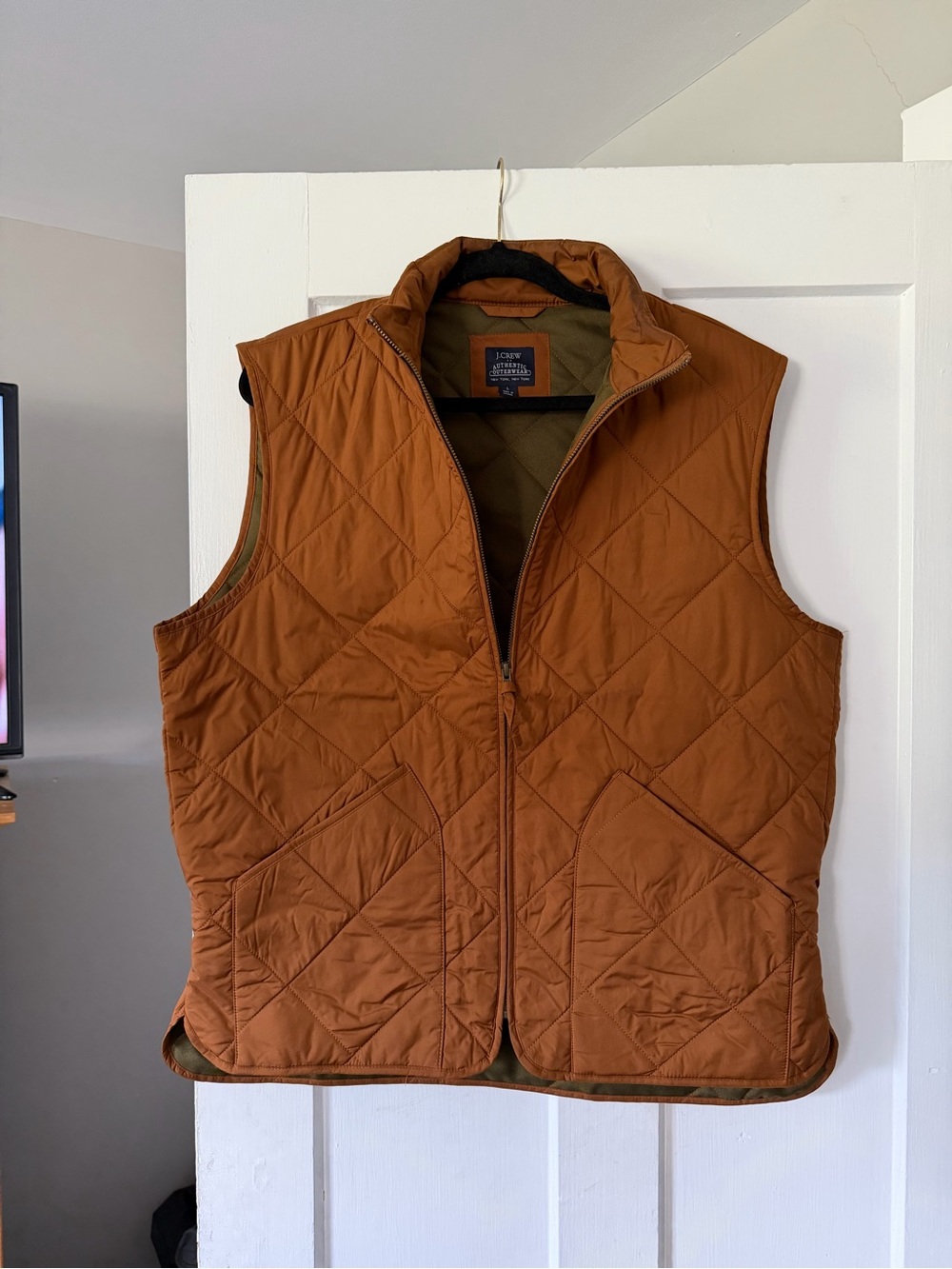 J. Crew Quilted Vest in Rusty brown / burnt orange with olive interior